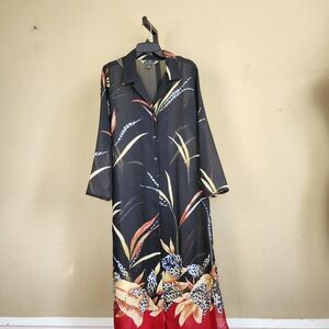 90s Sheer Robe, Elegant Black Floral Women's Robe, Small Oversized